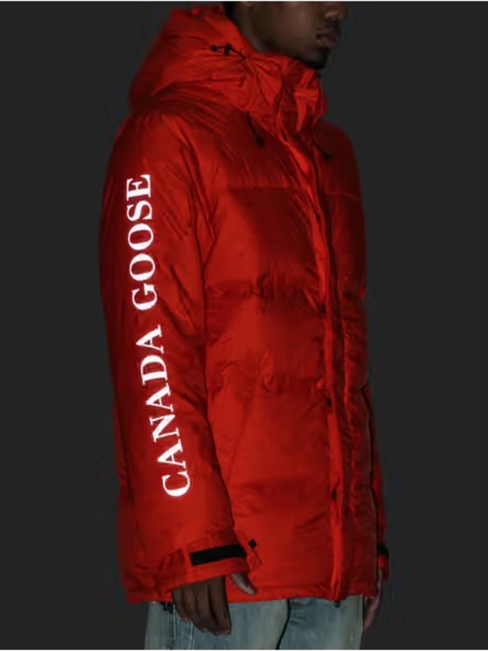 Canada Goose Red Men's Puffer Jacket with Sleeve Logo